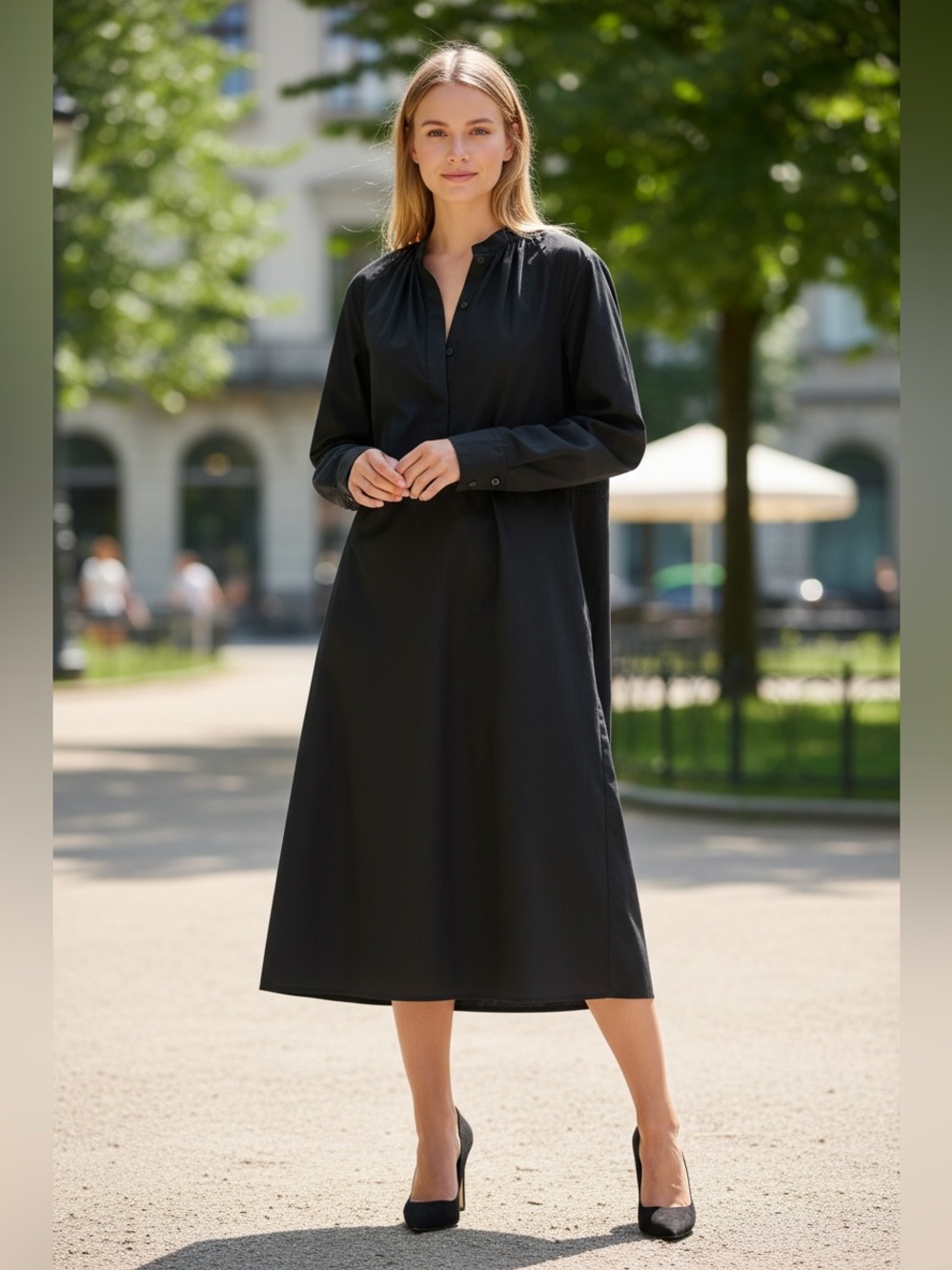 COS Black Long-Sleeve Maxi Shirt Dress size 8